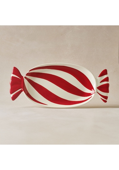 Karaca New Year Yılbaşı Candy Twist Kayık Tabak 41 Cm Kırmızı
