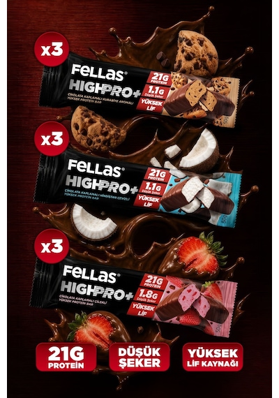 Fellas Çikolata Kaplı Highpro Protein Bar 50gr Karma Kutu 3 X 3