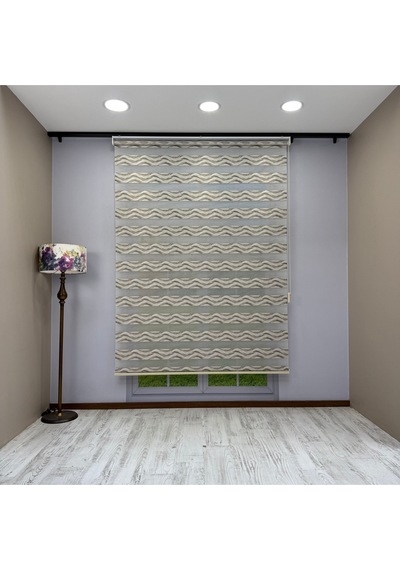 Olivia Serisi Gümüş Gri Dalga Desenli Modern Zebra Stor Perde