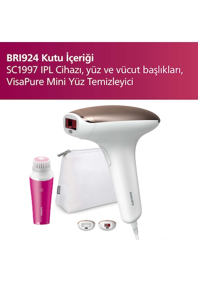 Philips Lumea 7000 Serisi BRI924/00 IPL Tüy Alma,Yüz Temizleme Cihazı, Vücut ve Yüz, 2 Başlık, Çanta