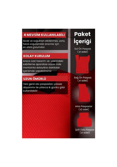Honda Jazz 2012 2014 Executive Uyumlu Eva Oto Paspas Kırmızı Metal Topukluklu Tam Set
