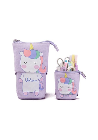 Valkyrie Unicorn Uzayabilen Teleskopik Kalem Kutu Makyaj Çantası Çok Amaçlı Çanta Mor