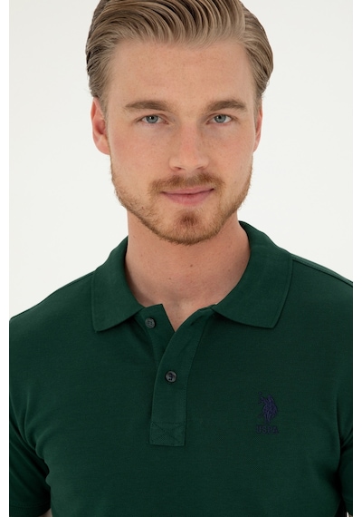 U.S. Polo Assn. Erkek Slim Fit Polo Yaka Koyu Yeşil Basic Tişört 50279613-VR079