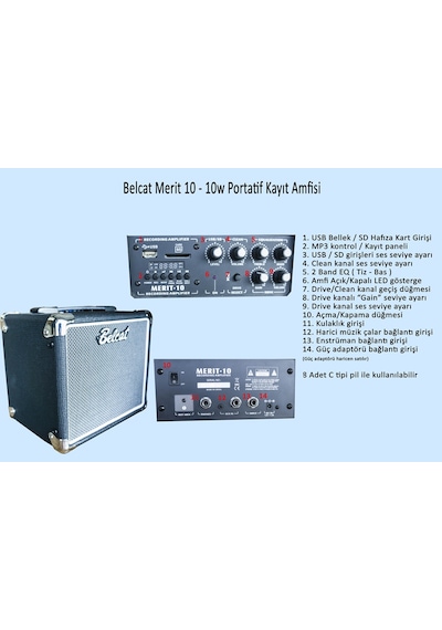Belcat Merit-10 10 Wat Kayıt Yapabilen Gitar Amfisi