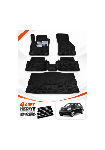 Nissan Micra 2010-2016 Uyumlu Eva Oto Paspas Bagaj Paspası Dahil Metal Topukluklu Siyah