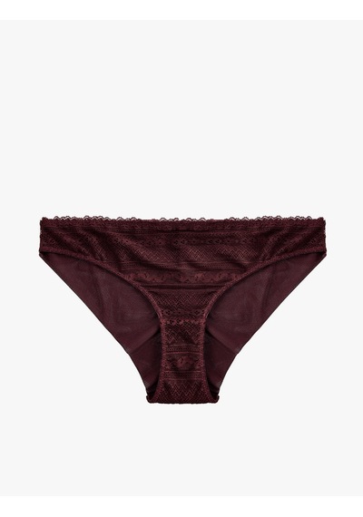 Koton Normal Bel Rahat Kalıp Dantel Detaylı Brief Külot Bordo 7wlk30065mk