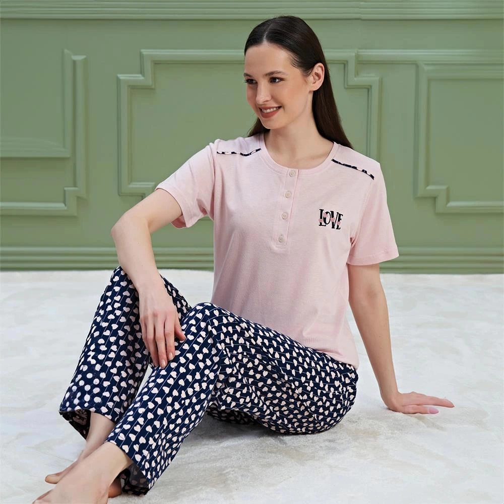 Over Sleep By Poleren Over Sleep 1188 Kadın Kısa Kol Pijama Takım Lacivert