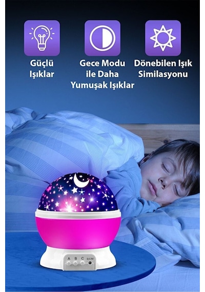 Büro Ev Ofis Hediyesi İçin Ay Yıldızlı Gökyüzü Yansıtır Dönen Pembe Projeksiyon Gece Lambası Diğer