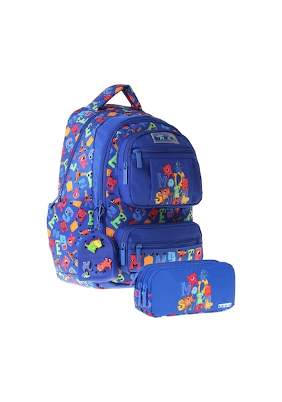 Kaukko Kids Monster Mavi Erkek Çocuk İlkokul Sırt Çantası Ve Kalem Çantası Seti - Setkk-l5404c