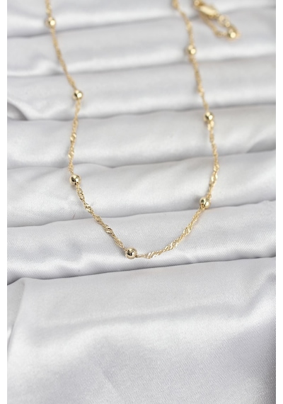 CM 14k Gold Renk Burgu Ve Top Zincirli Model 60 CM Kadın Kol Tdrtr