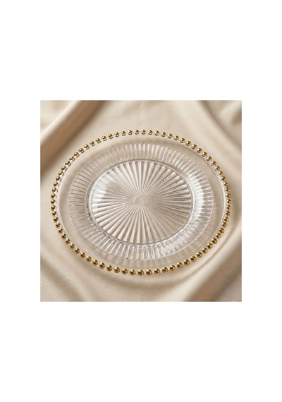 2'li Set Gold İncili Şeffaf Supla 30 Cm Kırılmaz Polikarbon Sunum Tabağı Şeffaf Altın - 806441386 Şeffaf Altın