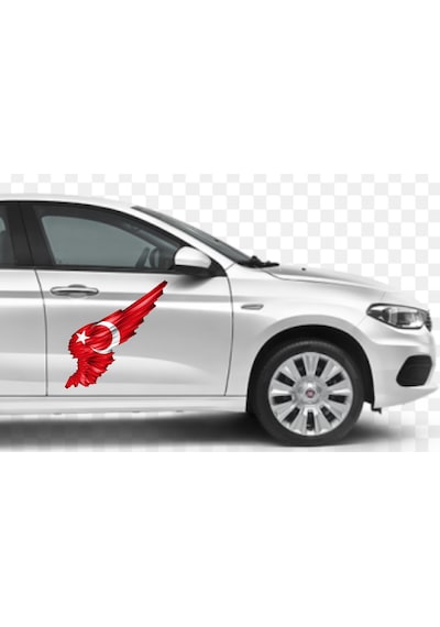 Kanatlı Türk Bayrağı - Ay Yıldız - Türk Sticker -araba - Oto - Motosiklet -karavan Sticker Etiket 00002 15x15 Cm