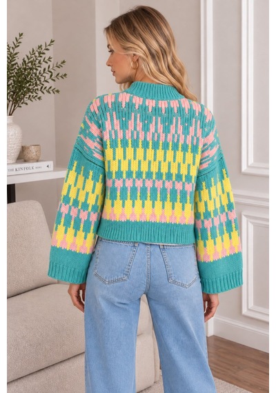 Lima Turkuaz Kadın Geometrik Desenli Oversize Triko Kazak Bisiklet Yaka Kalın Örgü Kazak Lima Turkuaz Kadın Geometrik Desenli Oversize Triko Kazak Bisiklet Yaka Kalın Örgü Kazak