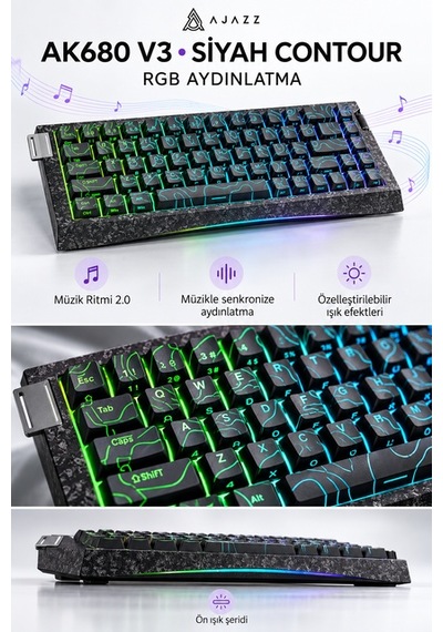 Ajazz Ak680 V3 8000 Hz Manyetik Rgb Oyuncu Klavyesi Siyah Contour Meow Meow