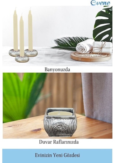 Mumluk Şamdan İnce Mum Uyumlu Donut Model - Gümüş Eskitme