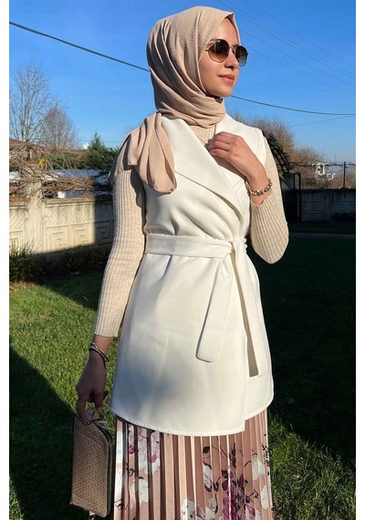 Rabia Şamlı Bej Çiçekli Plise Etek Normal