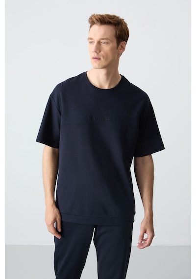 Tommy Life Lacivert Pamuklu Kalın Yumuşak Dokulu Oversize Fit Basic Erkek Eşofman Takım - 85261 Lacivert