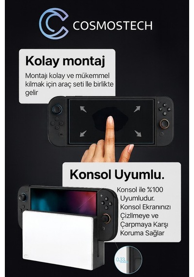 Nintendo Switch 2 Uyumlu 7'' 7.9'' 9h Temperli Cam Kırılmaz Ekran Koruyucu, Hd Clear, Toz Önleyici, Kabarcık Önleyici, 9h Hardne
