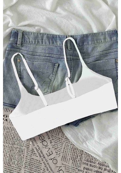 Angelsin Ayarlanabilir Askılı Şık Tasarım Bikini Üstü Beyaz 001