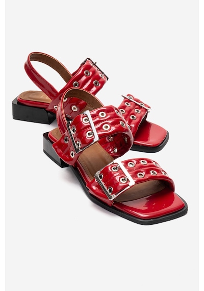 Luvishoes Blob Kırmızı Rugan Tokalı Kadın Sandalet Kırmızı