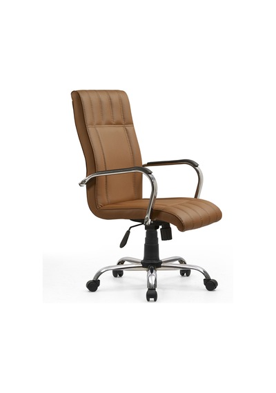 Eko Bolero Müdür Bilgisayar - Ofis - Müdür - Büro - Çalışma Koltuğu Taba Renk Krom Ayaklı Taba
