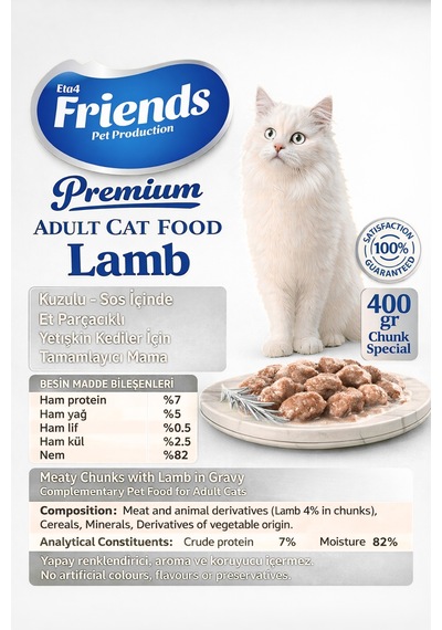 Premium Kuzu Etli Yetişkin Kedi Konservesi 400 Gr X 24 Adet Ekonomik Paket Yaş Mama