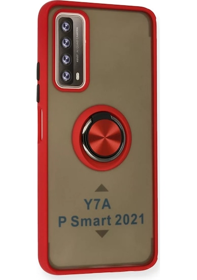 Newface Huawei P Smart 2021 Kılıf Montreal Yüzüklü Silikon Kapak - Kırmızı Belirtilmemiş