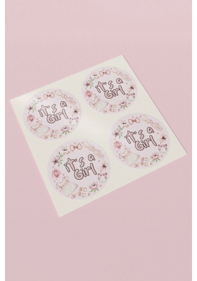 Its A Girl Kız Bebek Yuvarlak Sticker Etiketi 3x3cm St2421 Çok Renkli