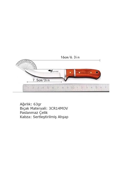 Valkyrie 3cr14mov Paslanmaz Çelik Av Bıçağı Ahşap Saplı, Kılıflı Kamp Ve Outdoor Bıçağı Kırmızı Kırmızı