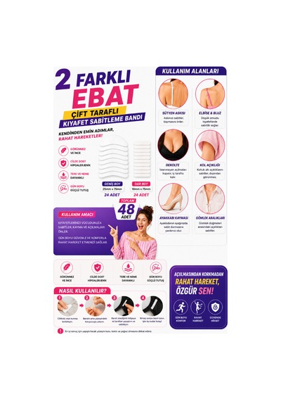 Kıyafet Sabitleme Bandı 48 Adet, 10x75mm Ve 25x75mm Çift Taraflı - 893767535