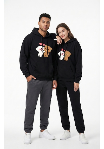 Nevermind Unisex Oversize Hoodie Kalpli Figür Baskılı Siyah
