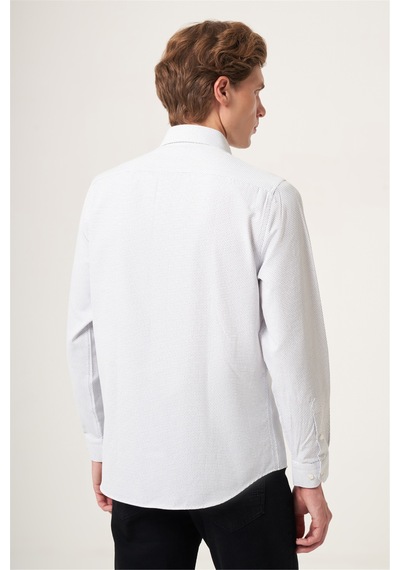 İmza Beyaz-siyah Sert Yaka Slim Fit Pamuklu Gömlek 1004265123 Beyaz - Siyah
