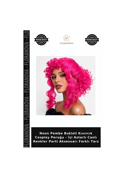 Neon Pembe Bukleli Kıvırcık Cosplay Peruğu - İçi Astarlı Canlı Renkler Parti Aksesuarı Farklı Tarz