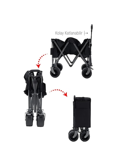 Yek Outdoor Katlanabilir Kamp Masalı Taşıma Arabası & Vagon Araba Siyah