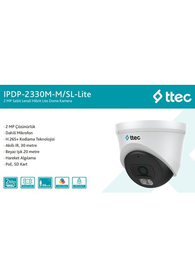 Ttec Ipdp-2330m-m/sl-lite 2mp 2.8mm Sabit Lens Dahili Sesli Gece Renkli Ip Dome Kamera Sadece Poe İle Çalışır
