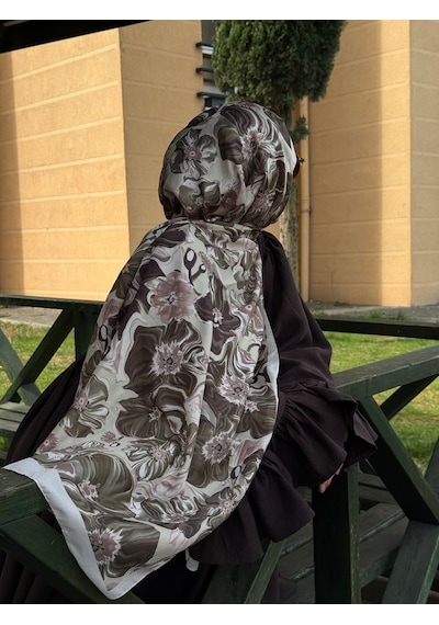 Qalortex Scarf Pamuklu Mimoza Desen Şal- Krem