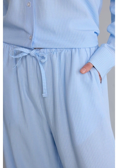 Defacto Wıde Leg Çift Cepli Normal Bel Standart Boy Keten Karışımlı Pantolon H5286ax26smbe791 Mavi-be791