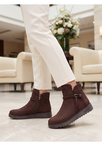 Nesilshoes Nesil Shoes Dvm 1001 Kahve Süet Kadın Fermuarlı Kışlık Bot