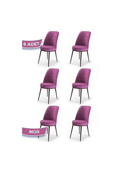 Canisa Concept Dexa Serisi, Üst Kalite Yemek Odası Sandalyesi, Metal Kahverengi Iskeletli, 6 Adet Sandalye Metal, Mor