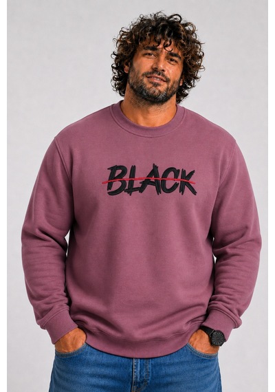 Starbattal Erkek Büyük Beden Sıfır Yaka 3ip Sweat Black 24202 Eflatun-2851
