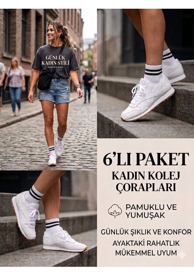 Km Collections 6'lı Set Kolej Çorap Kadın&erkek Beyaz