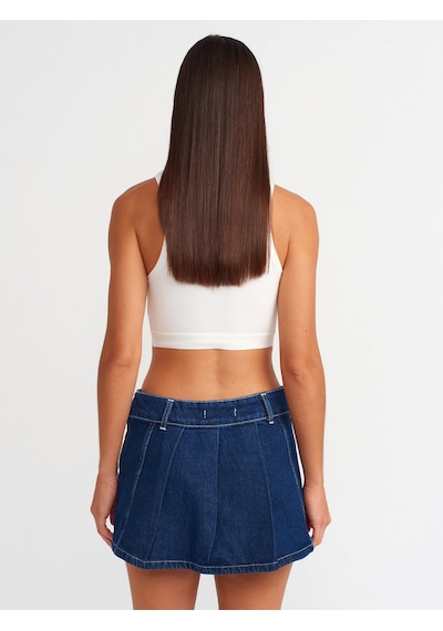 Dilvin Kemer Detaylı Mini Denim Etek Lacivert