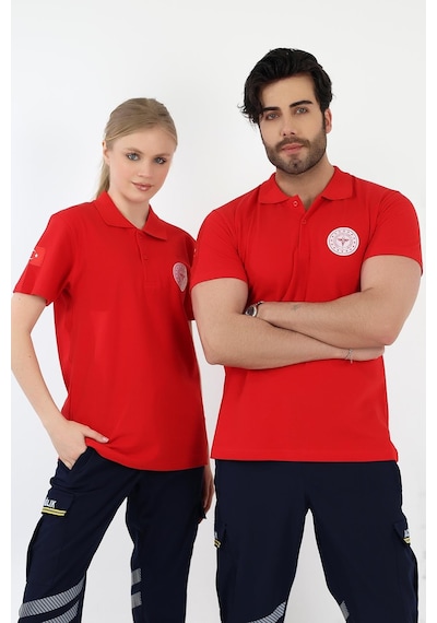Acil Sağlık Yakalı Tshirt Kısa Kol - Kırmızı-12769 Kırmızı