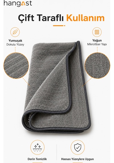 Premium Mikrofiber Temizlik Bezi 50x70 Cm İz Bırakmayan Çok Amaçlı Cam, Araç, Mutfak, Banyo, Ekran Temizlik Bezi Gri Diğer