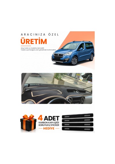 Peugeot Partner Ekranlı Kapaklı 2008-2017 Uyumlu Torpido Koruma Örtüsü Oto Kılıfı - Siyah Bej