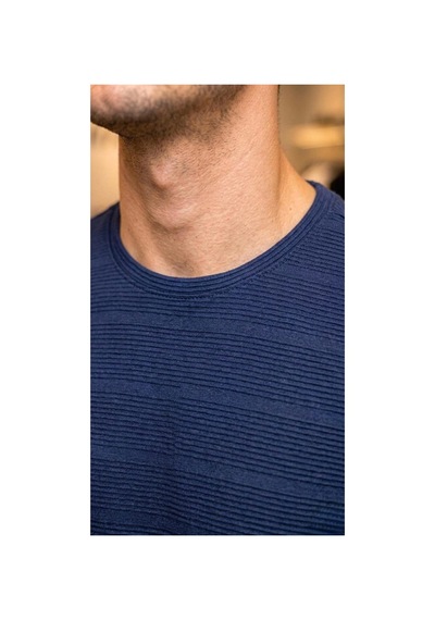 Regata Çizgi Desenli Bisiklet Yaka Regular Fit Örme İnce Triko Erkek T-shirt Lacivert