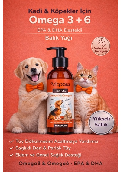 Vitpaw Kedi ve Köpekler İçin Balık Yağı Omega 3-6 EPA - DHA Tüy ve Bağışıklık Desteği Fish Oil 200 ML