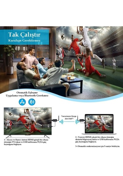 Powermaster Pm-19864 5.8g Kablosuz Hdmı Görüntü Aktarıcı 50 Metre Wireless Uzatıcı