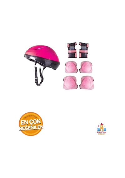 Bisiklet Koruyucu Set Paten Dizlik Dirseklik Kasklı Scooter Güvenlik Seti Pembe