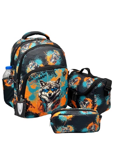 3lü Set Okul Çantası Erkek Lüx Okul Çantası Kurt